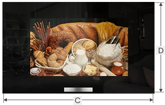 Kitchen TV with its dimensions on a white background.