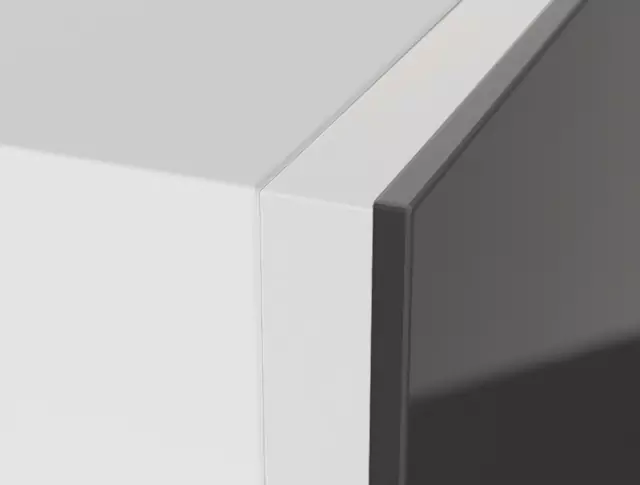 White side trim in a kitchen cabinet.